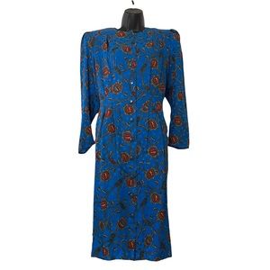 Vintage Adrianna Papell Medallion Crest Blue Dress